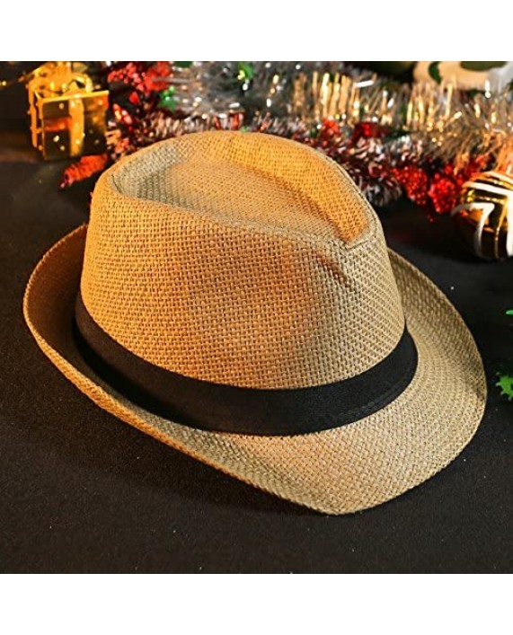 CHIC DIARY Mens Classic Fedora Hats Straw Sun Hat Short Brim Trilby Fedora Hat Panama Jazz Hat