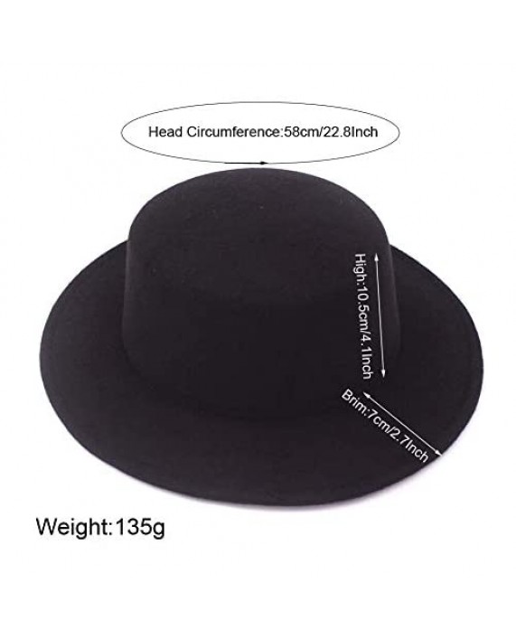Classic Black Wool Blend Fedora Hat Wide Brim Flat Church Hat Derby Cap Pork Pie Hat Jazz Hat