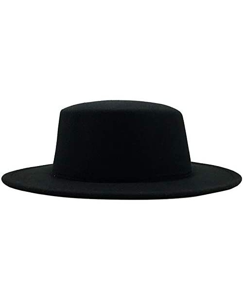 Classic Black Wool Blend Fedora Hat Wide Brim Flat Church Hat Derby Cap Pork Pie Hat Jazz Hat