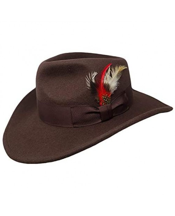 Different Touch Men's 100% Soft & Crushable Wool Felt Indiana Jones Style Cowboy Fedora Hats HE01