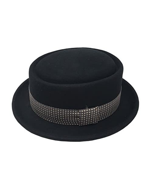 Differenttouch Men's 100% Wool Felt 53EH Round Top Pork Pie Short Brim Upturn Fedora Hats