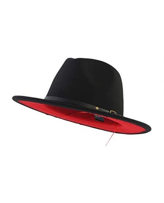 DOSOMI Wool Felt Jazz Fedora Hat Men Women Patchwork Leather Band Wide Brim Felt Hat Panama Trilby hat