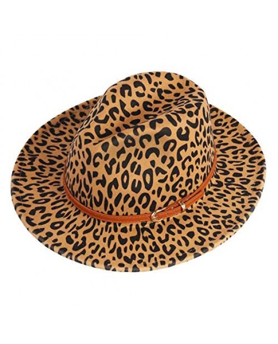 EXTREE Men & Women Wide Brim Wool Felt Fedora Hat with Belt Buckle Unisex Floppy Panama Hat Cowboy Cap Sunhat