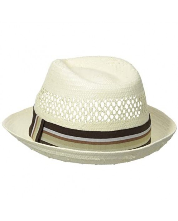 Henschel Men's Vented Toyo Straw Fedora with Striped Ribbon Band