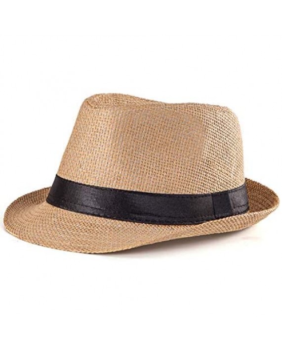 LADYBRO Straw Fedora Hats for Men - Women Hat Summer Beach Hat Men Straw Hat Trilby Hat