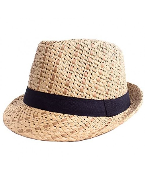 Livingston Unisex Summer Straw Structured Fedora Hat w/Cloth Band