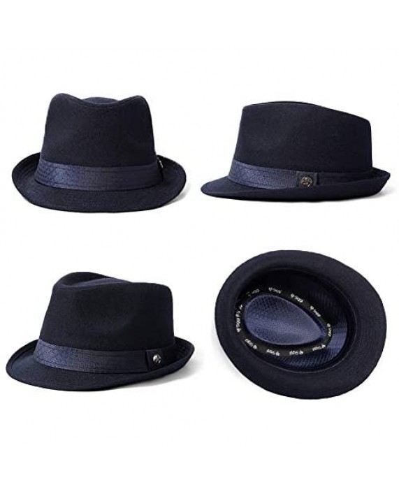 Mens Homburg Gangster Hat Wool Felt Fedora 1920s Derby Hat Frank Sinatra Manhattan Mafia Godfather Winter Navy Blue