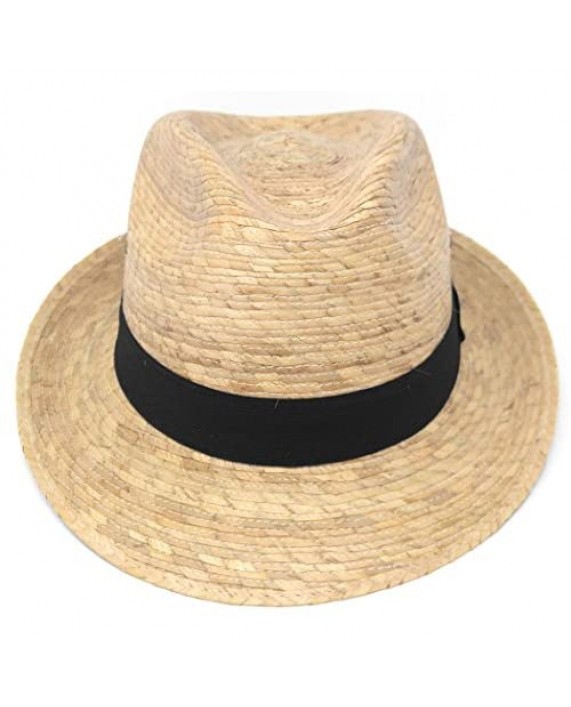 Mexican Palm Leaf Straw Hat Classic Cuban Style Upturn Brim Fedora for Men