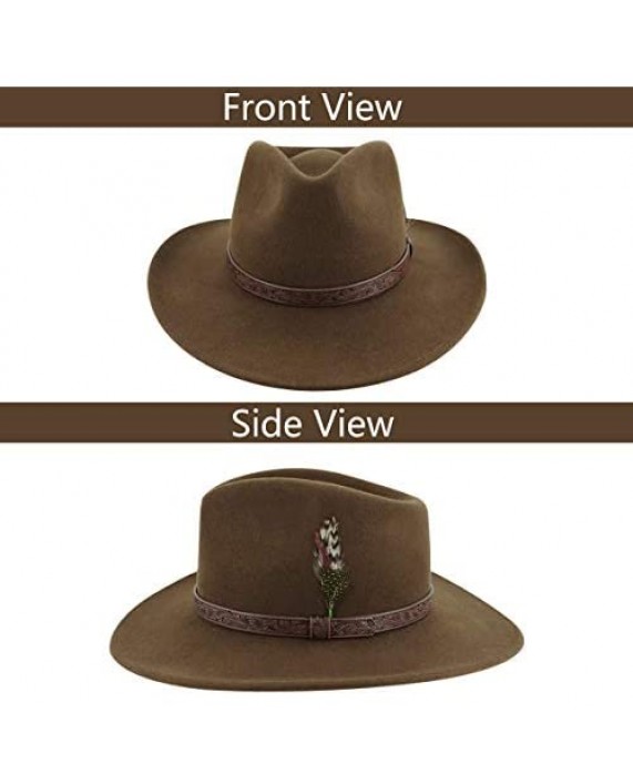 MIX BROWN Cowboy Hat Cowgirl Hat Crushable Wool Felt Outback Hat Classic Wide Brim Western Style Fedora Hat for Men Women