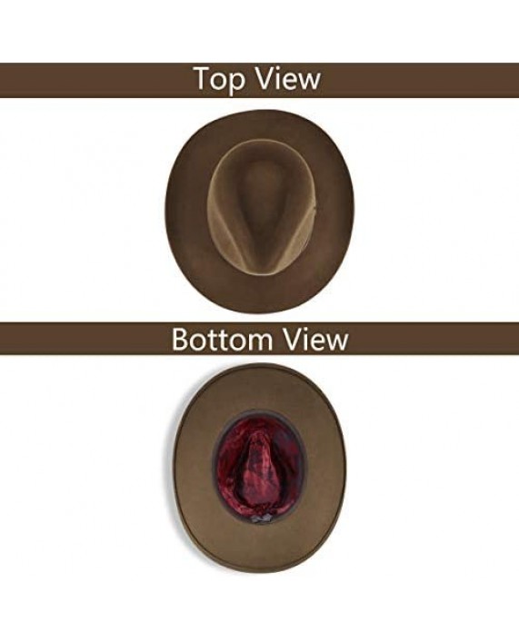 MIX BROWN Cowboy Hat Cowgirl Hat Crushable Wool Felt Outback Hat Classic Wide Brim Western Style Fedora Hat for Men Women