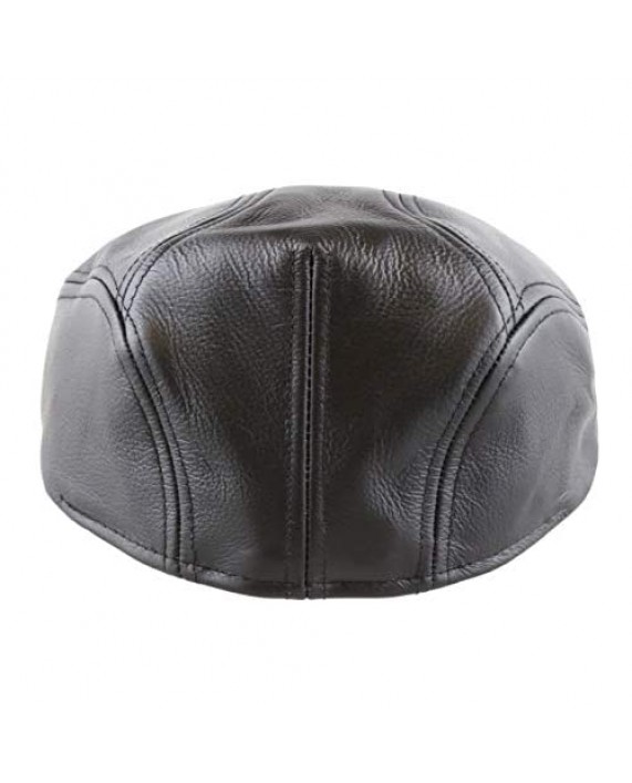 The Hat Depot - Black Horn Proudly Premium Quality Genuine Leather & 100% Wool Crushable Gatsby Ivy Soft Ascot Hat