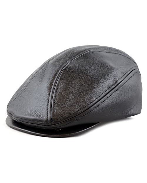 The Hat Depot - Black Horn Proudly Premium Quality Genuine Leather & 100% Wool Crushable Gatsby Ivy Soft Ascot Hat