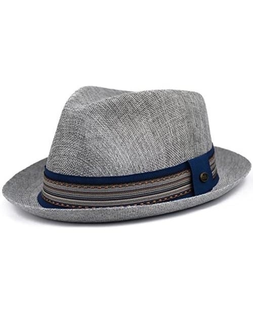 urbanhatshop Men's Summer Fedora Hat Breathable Linen Porkpie Hat Stingy Brim Dress Hat