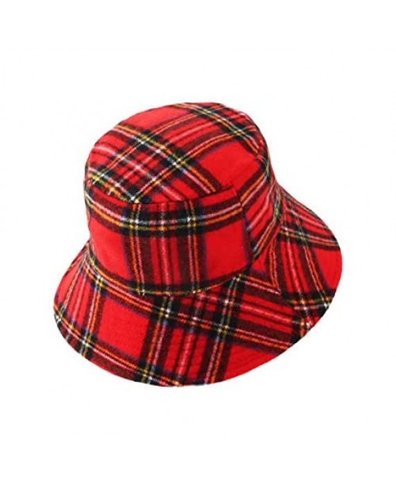 WITHMOONS Polyester Plaid Tartan Bucket Fedora Hat Winter Check Cap HMB1299 (Red)