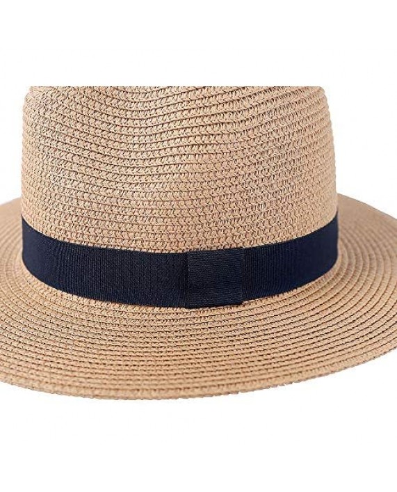 Women Men Wide Brim Straw Panama Hat Unisex Fedora Summer Travel Beach Sun Hat