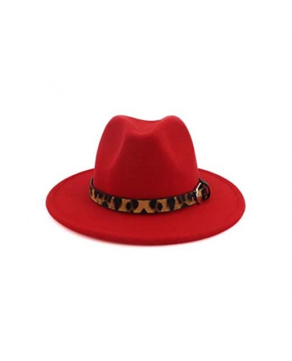XINGZI Fashion Wool Blend Wide Brim Felt Fedora Hats Trilby Cap with Leopard Band
