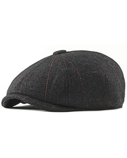 Charmylo Newsboy Cap Gatsby Baker Boy Hat Flat Caps Tweed Adjustable Peaky Herringbone Cloth Cap Hat