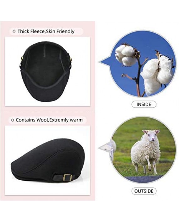 Demulix Mens Ivy Classic Newsboy Hat Adjustable Gatsby Flat Cap Woolen Duckbill Hat Beret Cabbie Autumn Winter Accessories
