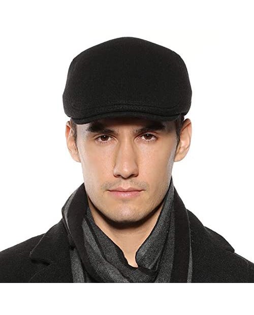 Demulix Mens Ivy Classic Newsboy Hat Adjustable Gatsby Flat Cap Woolen Duckbill Hat Beret Cabbie Autumn Winter Accessories