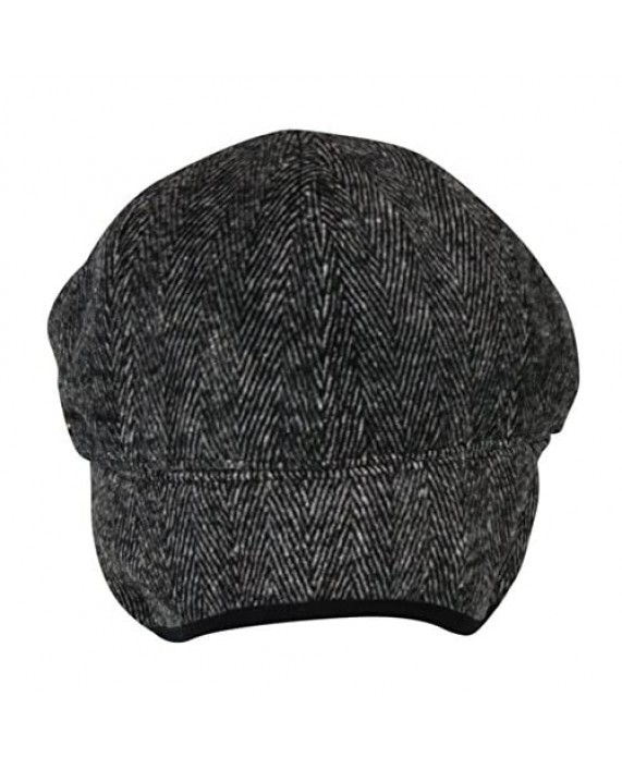 Folie Co. 100% Wool Herringbone Winter Ivy Cabbie Hat w/Fleece Earflaps – Driving Hat