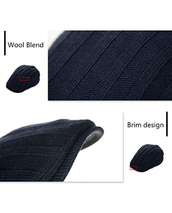 Jeff & Aimy Mens Wool Blend Knit Newsboy Cap Fitted Winter Irish Ivy Cabbie Golf Flat Hat 57-61CM