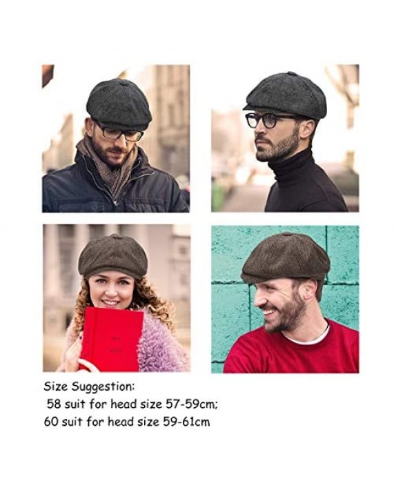 KeepSa Men Visor Woolen Newsboy Beret Caps Outdoor Casual Winter Cabbie Ivy Flat Hat