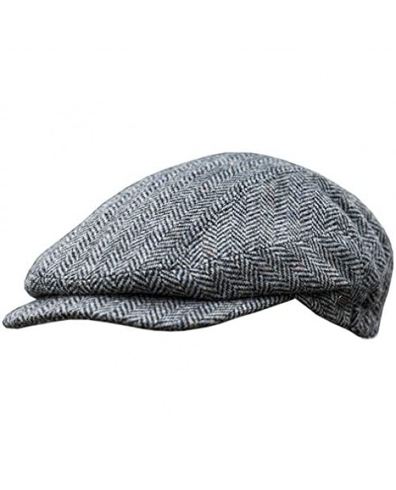 Men's Authentic Irish Wool Flat Cap - Traditional Herringbone Style Made in Ireland Gray