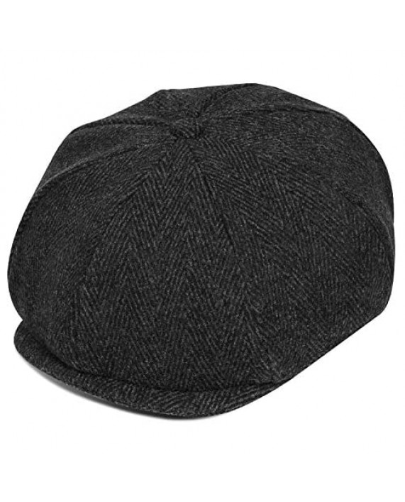 Men’s Newsboy Gatsby Hat Blend Wool Herringbone Tweed Classic 8 Panel Cabbie Ivy Flat Cap Gift