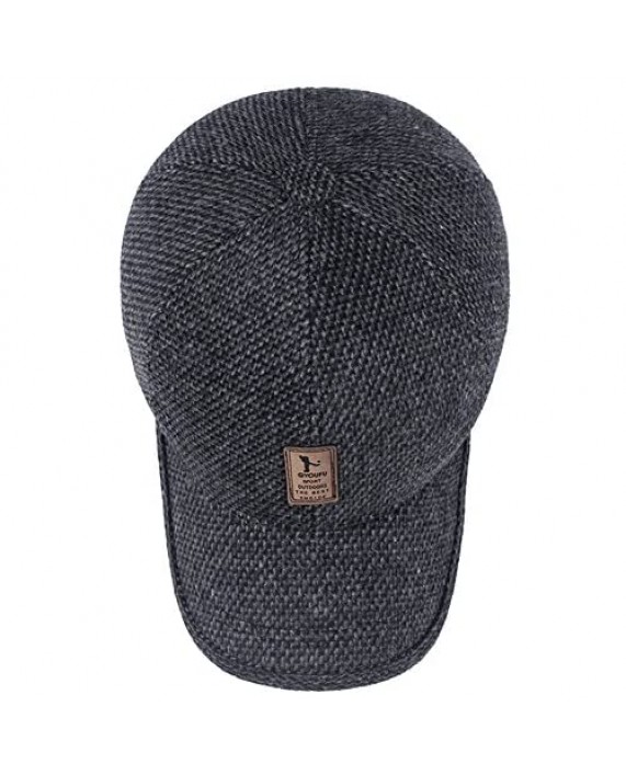 Men's Winter Warm Wool Woolen Tweed Peaked Baseball Cap Hat with Fold Earmuffs Warmer