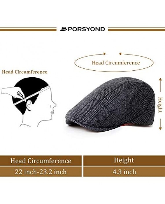 PORSYOND Men's Classic Plaid Flat Hat Newsboy Hat Beret Cabbie Ivy Driving Cap