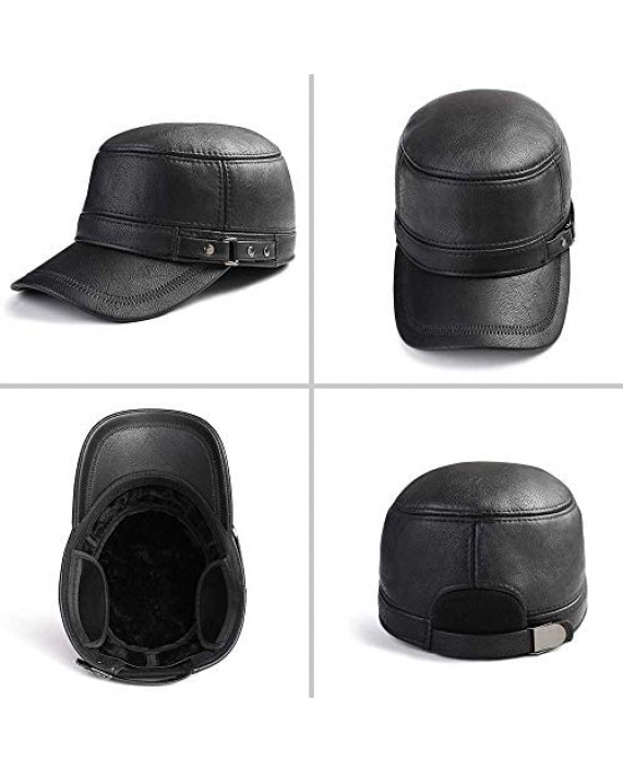 Sumolux Winter Mens Leather Cap with Earflap Military Cadet Army Flat Top Hat