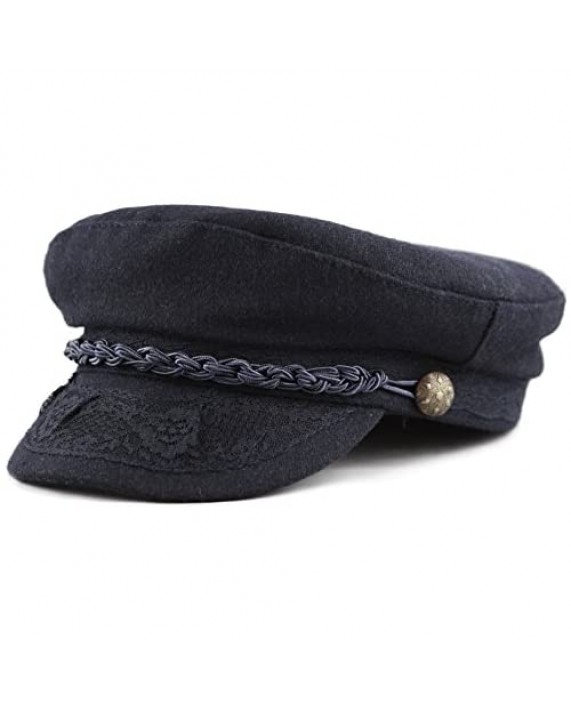 The Hat Depot Winter Unisex Wool & Faux Leather Greek Fisherman Sailor Fiddler Driver Hat Flat Cap