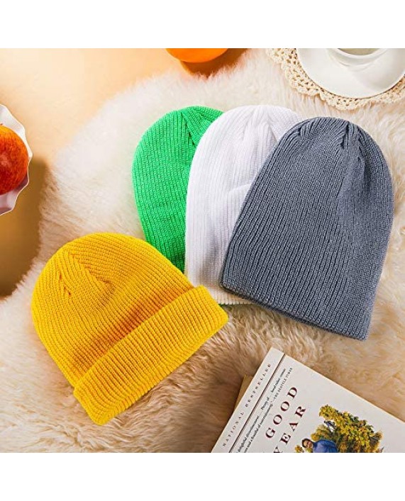 15 Pieces Unisex Knit Beanie Cap Winter Soft Solid Color Cuffed Cap Warm Cozy Knitted Skull Cap for Men Women Adults Teens (Classic Color)