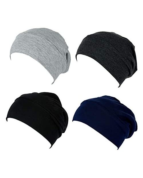 4 Pieces Satin Lined Sleep Cap Slouchy Beanie Slap Hat for Women Men caps Modal Closure adjustablele Headwear Cap