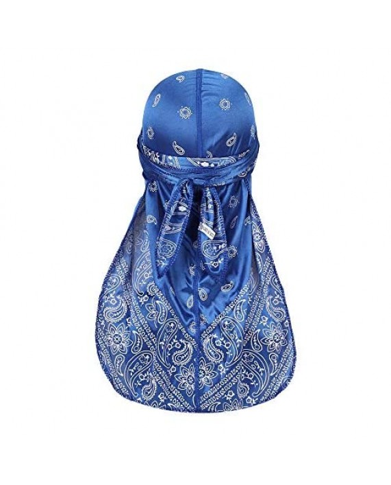 Assorted Paisley Bandana Doo rag Cap Headwraps Men's Women's Silk Durag with Long Tail and Wide Straps for 360 Waves