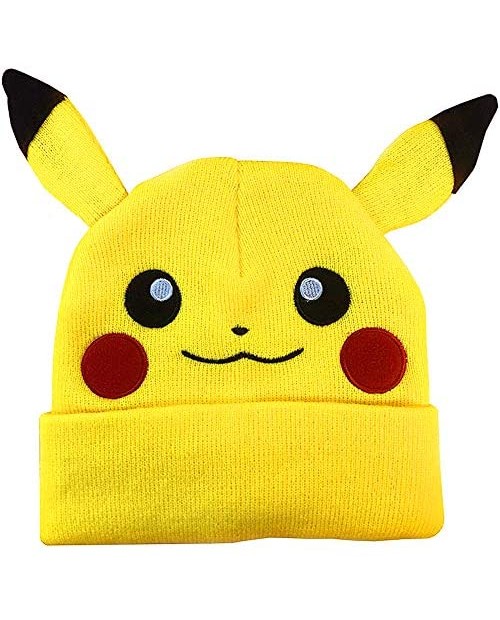 Bioworld Pikachu Pokemon Big Face Cuff Knit Beanie Cap Hat One Size Officially Licensed Yellow
