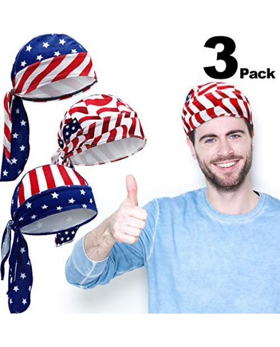 Chuangdi Sweat-Wicking Beanie Cap Skull Cap Quick-Drying Pirate Hats for Men and Women Favors (Stars and Stripes Caps 3 Packs)