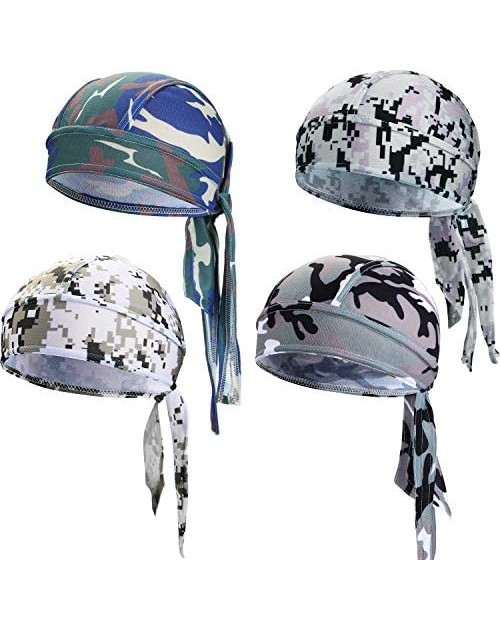 Chuangdi Sweat-Wicking Beanie Cap Skull Cap Quick-Drying Pirate Hats for Men and Women Favors (Camouflage Caps 4 Packs)