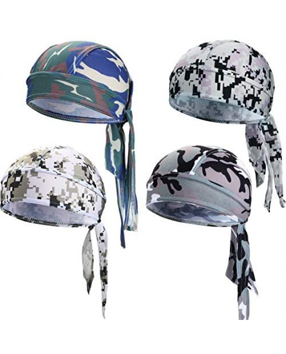 Chuangdi Sweat-Wicking Beanie Cap Skull Cap Quick-Drying Pirate Hats for Men and Women Favors (Camouflage Caps 4 Packs)