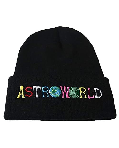 Fwjsky Astroworld Unisex Embroidered Stretchy Knit Beanie Hat Winter Warm Skullies Cap Hats