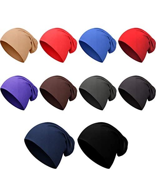 Geyoga 10 Pieces Thin Knit Slouchy Cap Beanie Lightweight Hip-Hop Sleep Cap Soft Stretch Baggy Hat for Adult