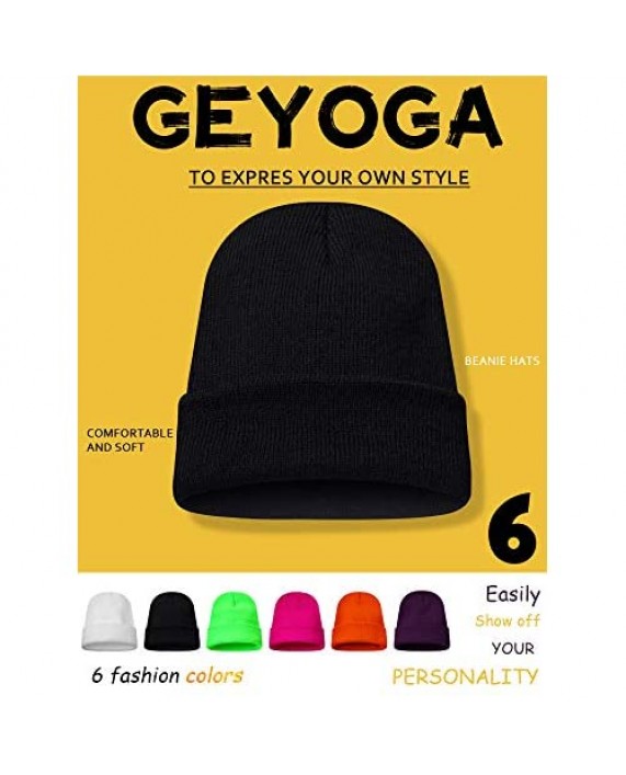 Geyoga 6 Pieces Multicolor Winter Beanie Hats Warm Cozy Knitted Cuffed Skull Cap for Adults and Kids