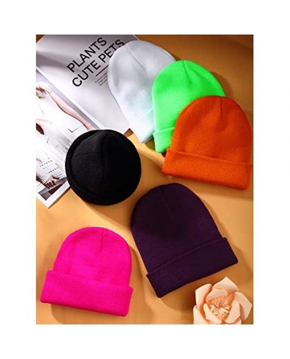 Geyoga 6 Pieces Multicolor Winter Beanie Hats Warm Cozy Knitted Cuffed Skull Cap for Adults and Kids