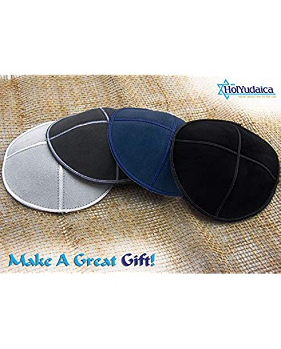HolYudaica Pack of 4-Pcs - Hq 4-Colors Suede Kippah for Men Boys and Kids Yamaka Hat from Israel - Kippot Bulk (5.9inch - 15CM)