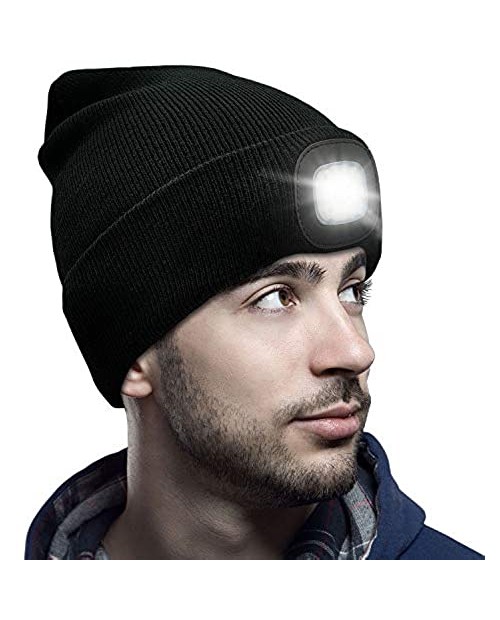 LED Beanie Hat with Light USB Rechargeable Knitted Lighted hat Easter Gifts for Men Dad Him Women Her Unisex Lighted for Walking at Night Fishing Camping Hunting