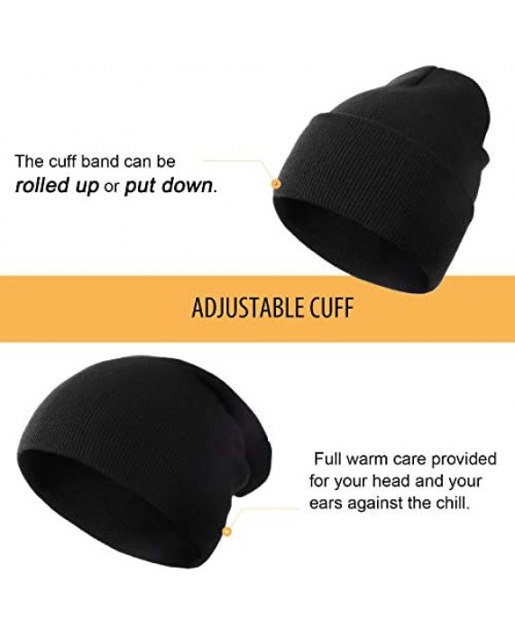 Mens Winter Knitted Beanie Slouchy Cuffed Rib Knit Watch Hat Acrylic Plain Skull Cap for Men