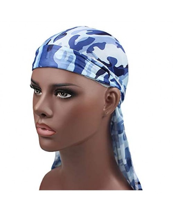 Military Camouflage Premium Silky Durags with Long Tail Colorful 360 Waves Doo rag for Men Du rag Cap (3/4 Packed)