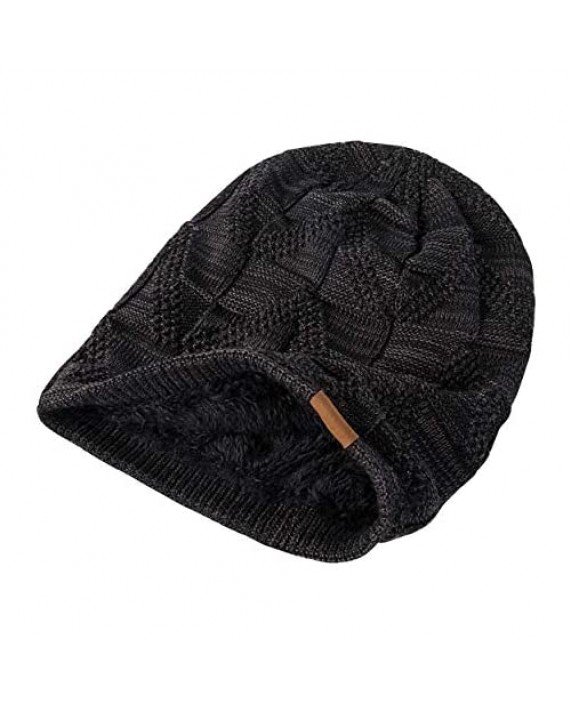 PAGE ONE Mens Winter Slouchy Beanie Warm Fleece Lined Skull Cap Baggy Cable Knit Hat