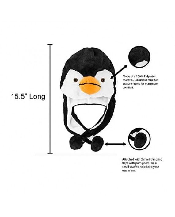 Penguin Plush Animal Winter Ski Hat Beanie Aviator Style Winter (Short) Black/White