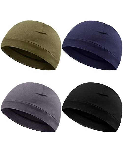 Syhood 4 Pieces Men Skull Caps Soft Cotton Beanie Sleep Hats Stretchy Helmet Liner Multifunctional Headwear for Men Women